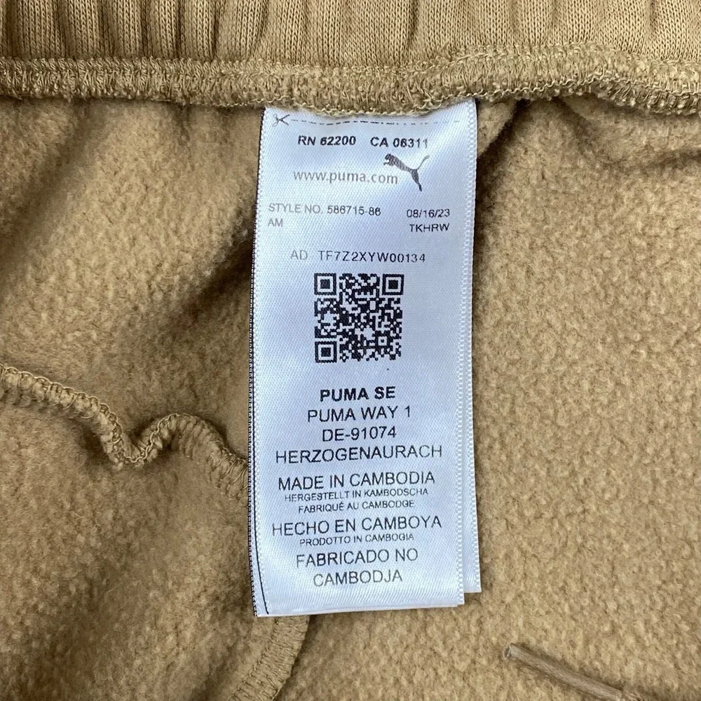 Puma Mens Small Joggers Tan Brown Fleece Logo Drawstring Sweatpants